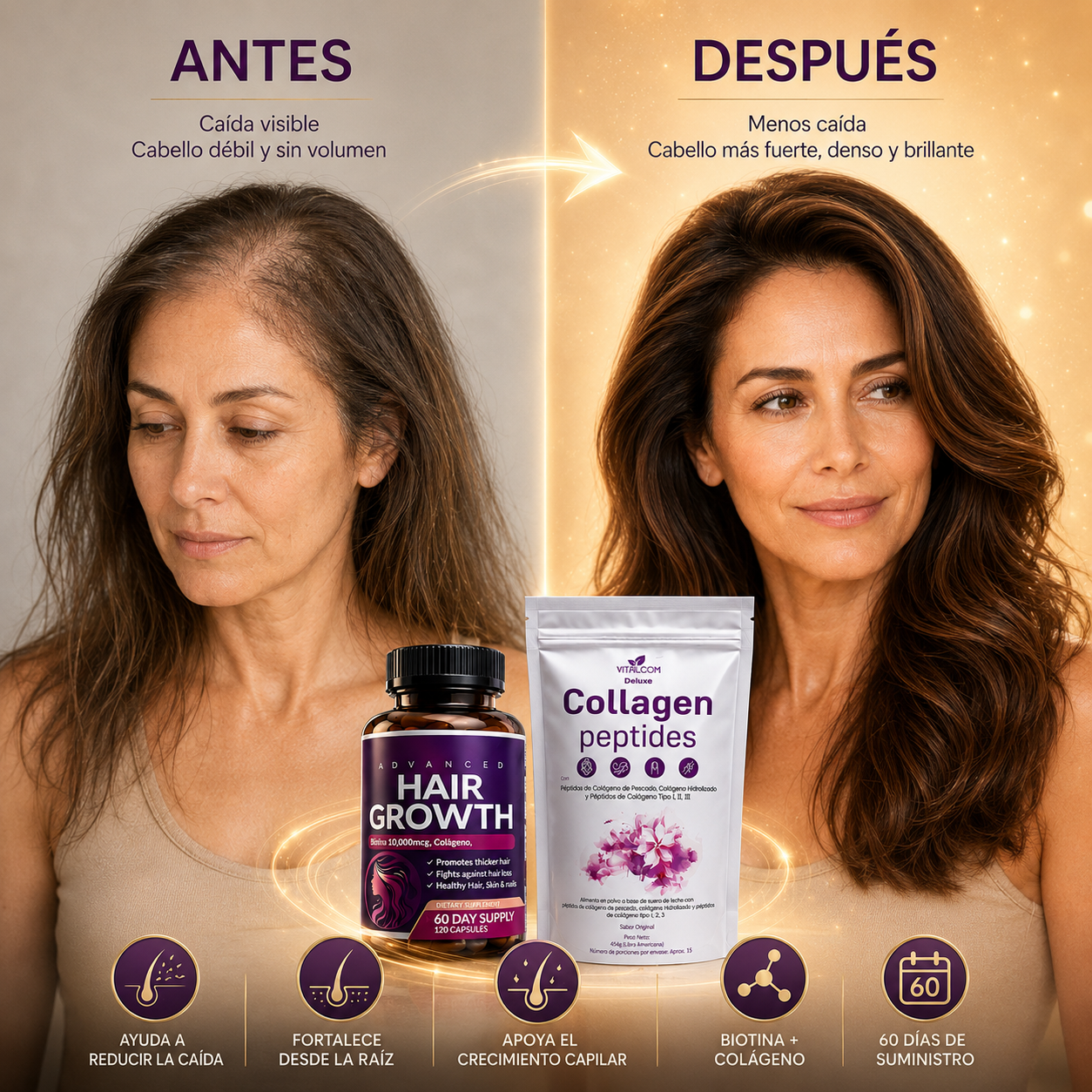Multi Collagen Péptidos de Colágeno & Hair Growth
