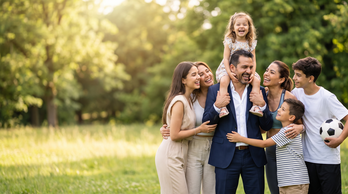 Familia feliz disfrutando de su bienestar
